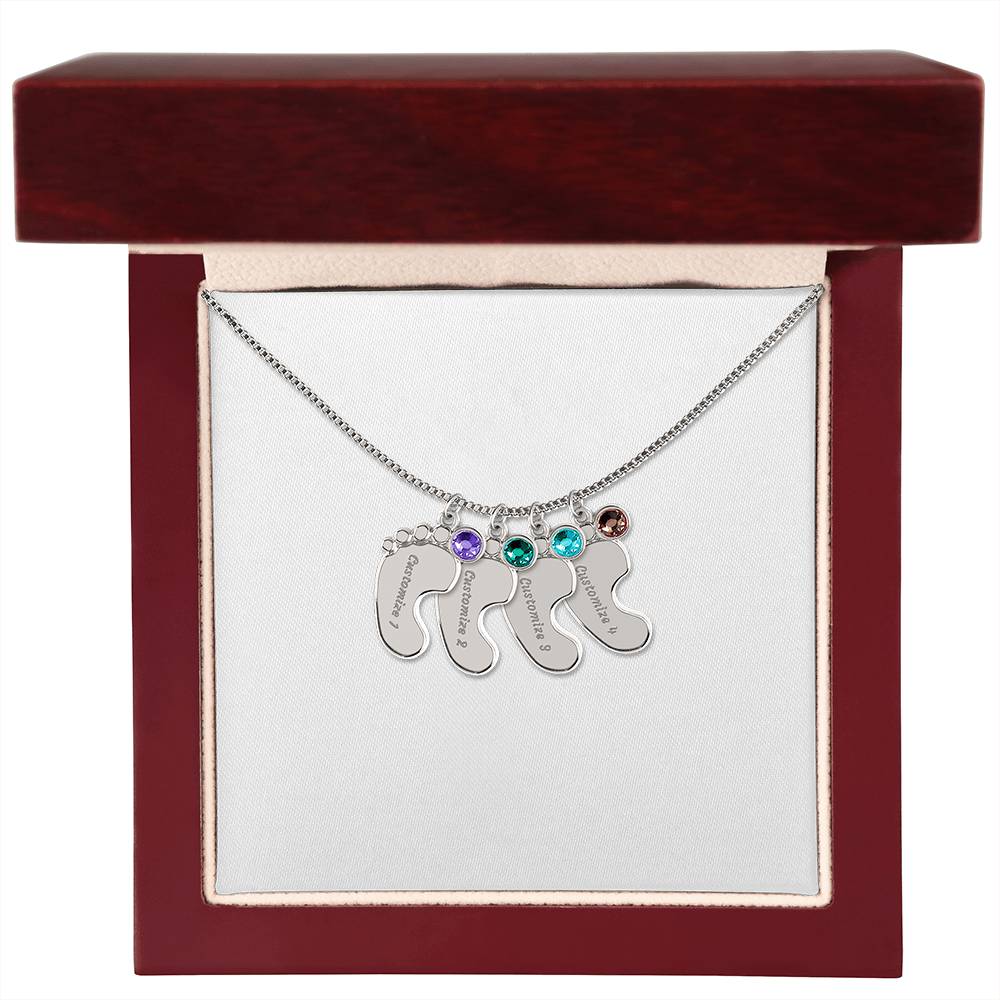 Engraved Baby Feet Necklace with Birthstone