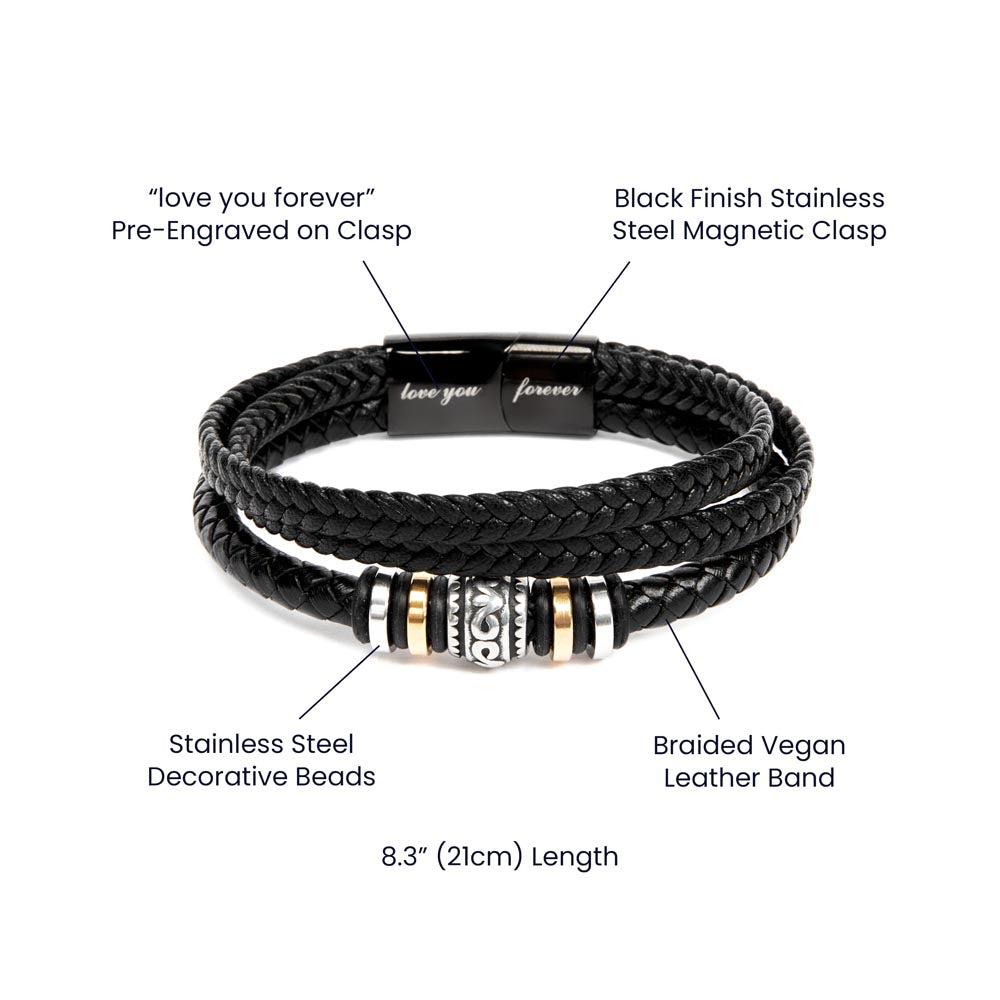 Stylish Black Leather Bracelet with Metal Accents